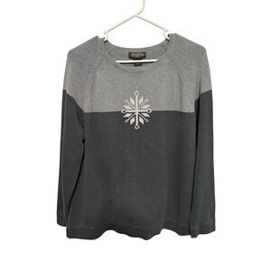 Eddie Bauer Men's Gray Snowflake Crew Neck 100% Cotton Sweater XL Raglan Sleeves